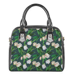 White Tulip Pattern Print Shoulder Handbag