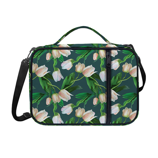White Tulip Pattern Print Shoulder Strap Bible Bag