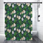 White Tulip Pattern Print Shower Curtain