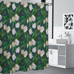 White Tulip Pattern Print Shower Curtain