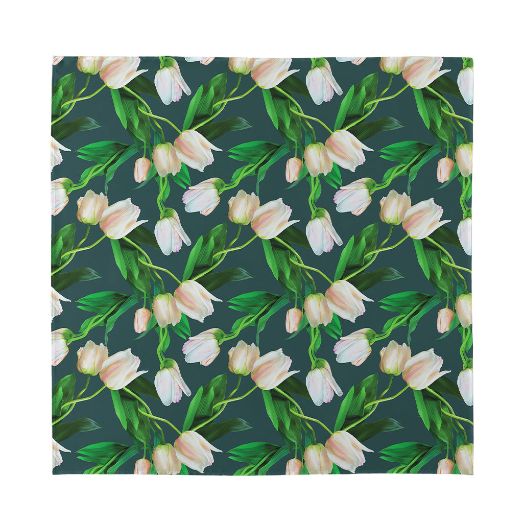 White Tulip Pattern Print Silk Bandana