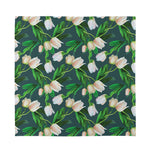 White Tulip Pattern Print Silk Bandana