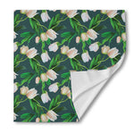 White Tulip Pattern Print Silk Bandana
