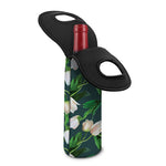 White Tulip Pattern Print Single Neoprene Wine Tote