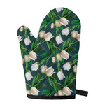 White Tulip Pattern Print Single Oven Mitt