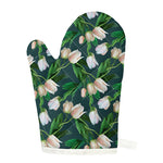 White Tulip Pattern Print Single Oven Mitt