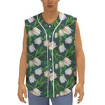White Tulip Pattern Print Sleeveless Baseball Jersey