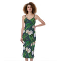 White Tulip Pattern Print Slim Fit Midi Cami Dress