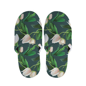 White Tulip Pattern Print Slippers