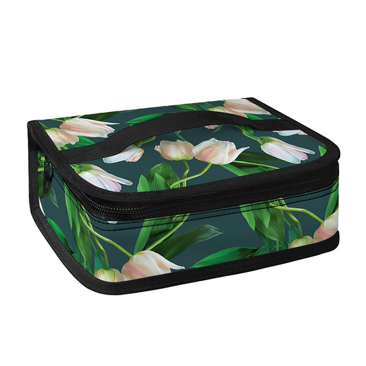 White Tulip Pattern Print Small Lunch Bag