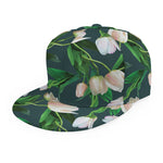 White Tulip Pattern Print Snapback Cap