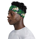White Tulip Pattern Print Sports Headband