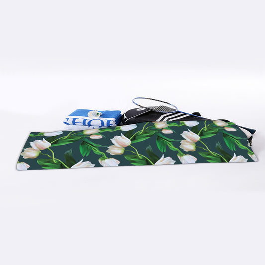 White Tulip Pattern Print Sports Towel