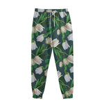White Tulip Pattern Print Sweatpants