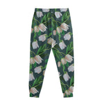White Tulip Pattern Print Sweatpants