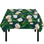 White Tulip Pattern Print Tablecloth