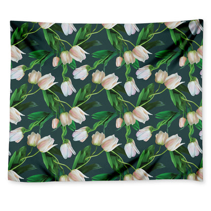 White Tulip Pattern Print Tapestry