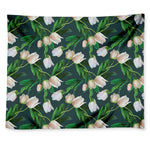 White Tulip Pattern Print Tapestry