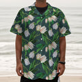White Tulip Pattern Print Textured Short Sleeve Shirt