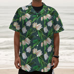 White Tulip Pattern Print Textured Short Sleeve Shirt