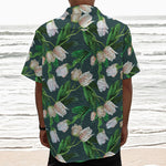 White Tulip Pattern Print Textured Short Sleeve Shirt