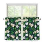 White Tulip Pattern Print Tier Curtains
