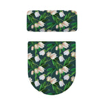 White Tulip Pattern Print Toilet Lid And Tank Cover Set