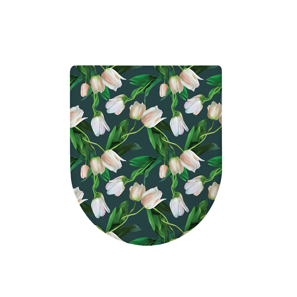 White Tulip Pattern Print Toilet Lid Cover
