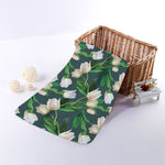 White Tulip Pattern Print Towel