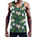 White Tulip Pattern Print Men's Workout Tank Top