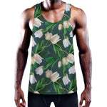 White Tulip Pattern Print Training Tank Top