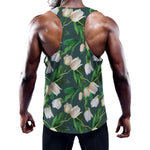 White Tulip Pattern Print Training Tank Top