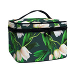 White Tulip Pattern Print Travel Makeup Bag