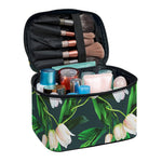 White Tulip Pattern Print Travel Makeup Bag