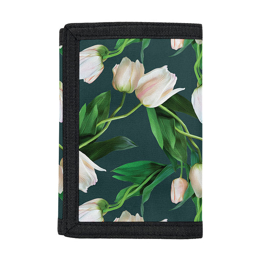 White Tulip Pattern Print Trifold Wallet