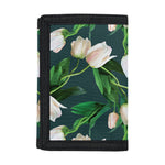 White Tulip Pattern Print Trifold Wallet