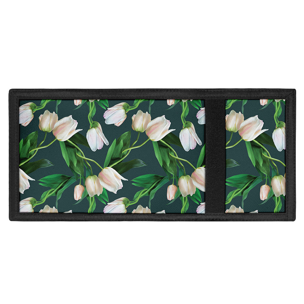 White Tulip Pattern Print Trifold Wallet