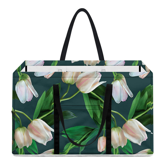 White Tulip Pattern Print Utility Tote Bag