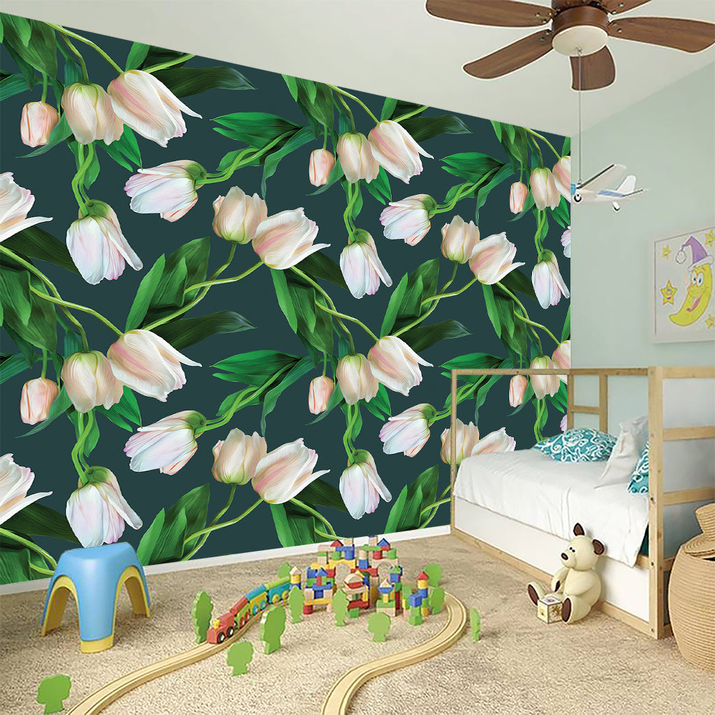 White Tulip Pattern Print Wall Sticker