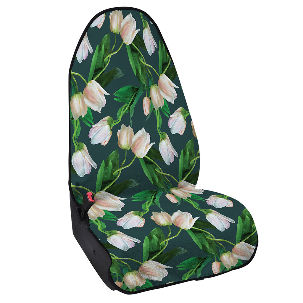 White Tulip Pattern Print Waterproof Car Seat Cover