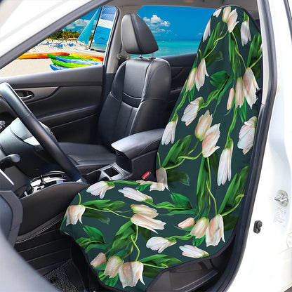 White Tulip Pattern Print Waterproof Car Seat Cover