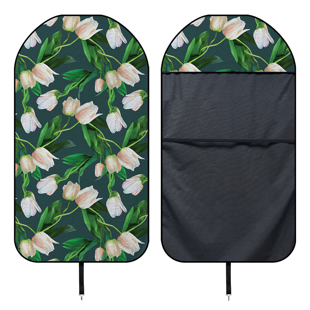 White Tulip Pattern Print Waterproof Car Seat Cover