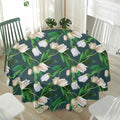 White Tulip Pattern Print Waterproof Round Tablecloth