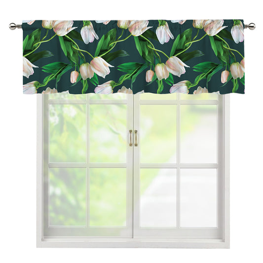 White Tulip Pattern Print Window Valance