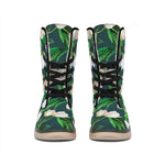 White Tulip Pattern Print Winter Boots