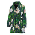 White Tulip Pattern Print Women's Bathrobe
