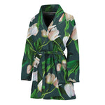 White Tulip Pattern Print Women's Bathrobe