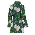 White Tulip Pattern Print Women's Bathrobe