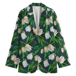 White Tulip Pattern Print Women's Blazer