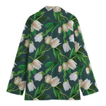 White Tulip Pattern Print Women's Blazer